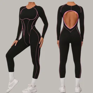 Backless V Back Long Sleeve Lady One Piece Custom Sports Yoga Fitness High Quality Gym Workout Plus Size Jumpsuit For Women