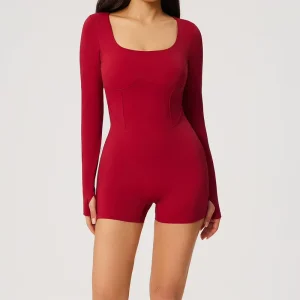 Backless Yoga Wear One piece Women’s Long sleeved with Chest Pads Tight Shorts Jumpsuits Quick Drying Fitness Romper Bodysuits