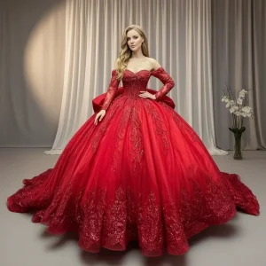 Ball Gown Quinceanera Bright Red Chiffon Floor Length Butterfly Vestidos De 15 Anos for Miss XV Women’s Dress Evening Dresses