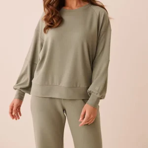 Bamboo Cotton Homewear Custom French Terry Sweatshirt Long Sleeve Women’s Sleepwear Eco Friendly Loungewear for Women