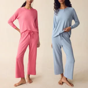 Bamboo Cotton Women Loungewear Organic Relax Pants Set Custom Terry Loungewear Women Sets Eco Friendly Soft Womens Sleepwear