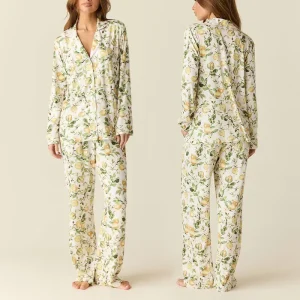 Bamboo Cotton Womens Pajamas Organic Women’s Sleepwear Custom Print Winter Loungewear Women Sets Eco Friendly Night Wear