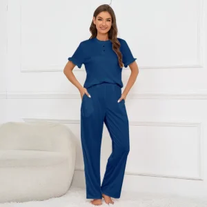Bamboo Pajamas Top and Pants 2 Piece Set Sleepwear Lounge Wear for Women