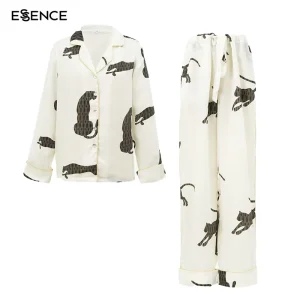Bamboo Viscose Women Sleepwear Pajamas Long Sleeve Custom Print Lounge Wear Button