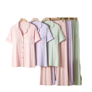 Bamboo Women Short Sleeve Top And Pants Adult Pajama Set Made From Bamboo Smoother Hand Feel Women Pajamas Sleepwear