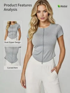 Bare-feel Sports T-Shirt Women’s Crew Neck Zipper Yoga Wear Casual Tight Fitness Short-Sleeved Summer