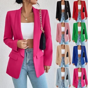 Basic Slim Summer Blazer Women Jacket Office Black Women’s Jacket Suit Casual Coats Rose Red Blazers