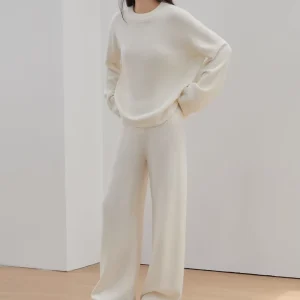 Basolan Process 100% Wool Women’s Merino Wool Knit Sweater Set Machine Washable Merino Wool Sweater Pants Two Piece