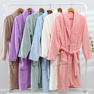 Bath Robe Cotton Soft Plain Coral Fleece Men’s Women’s Robe Pajamas Autumn and Winter Bathrobe Male Plus Size and Grow Bathrobe