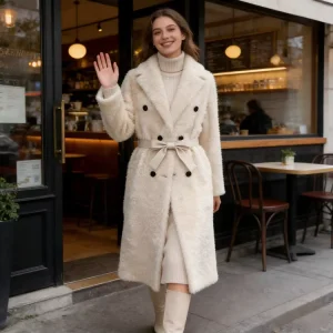 Beige Women’s X Long Double Breasted Belted Casual Coat Winter Warm Windproof Anti Wrinkle Outerwear