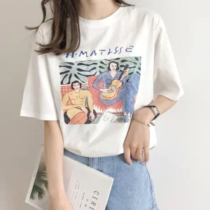 Best Quality Women’s Printed White Plain T-shirt Girl’s Casual Pattern Short Sleeve Lady Blank Loose Trending T-shirt