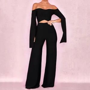 Black Casual Flared Denim Trousers for Women