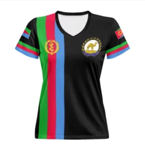 Black Eritrean Themed Design Short Sleeve T shirt Print on demand Women’s Sexy V neck Shirt Summer Breathable Comfortable Shirt