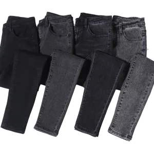 Black Gray High Waist Elastic Skinny Women Jeans Spring Casual Style Pencil Pants Woven Denim Fabric Cotton Solid Washed