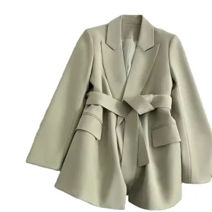 Black Lace-Up Suit Jacket Blazers Ladies Women Fall New Buttonless Casual Suit Women’s Suits & Tuxedo
