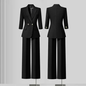 Black Summer Suit Women’s Thin Professional Dress Hotel Management Overalls Cropped Sleeve Suit Jacket