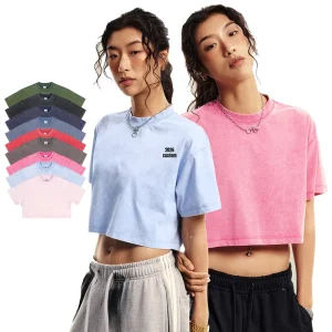 Blank Women tops Cotton Printed Crop top Women T Shirt High Quality Acid Wash t shirt