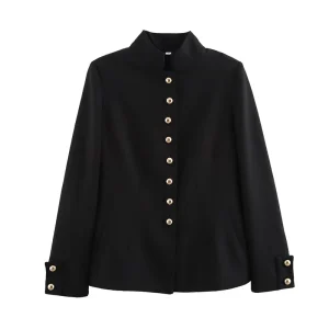 Blazer Women’s new casual temperament stand collar exquisite button suit jacket retro ladies long sleeve chic suit jacket
