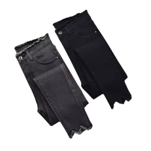Blue Black Gray Denim Ladies Knitted Washed High Waist Ladies Elastic Pencil Jeans