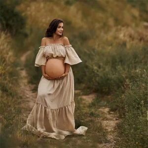 Bohemian Cotton Long Skirt Suit Two in one Collar Photo Skirt Suit for Maternity Women