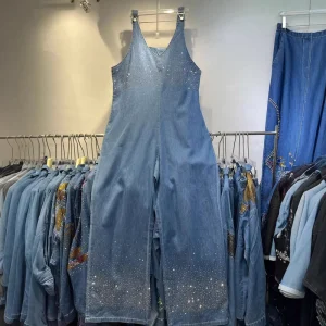 Boutique Autumn New Fashionable High Waist Retro Versatile Wide Leg Denim Women’s Jumpsuit