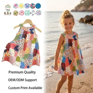 Boutique European Style Rayon Patchwork Girls Dress With Sleeveless Design For Summer Vacation