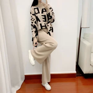 Boutique Knitted Autumn and Winter New Sweater Temperament Wide Leg Pants Women’s Sets
