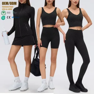 Breathable Black Flocking Polka Dots Tennis Skirts Shorts Slim-Fit Yoga Sports Pants Collar Jacket Women Fitness Gym Yoga Sets