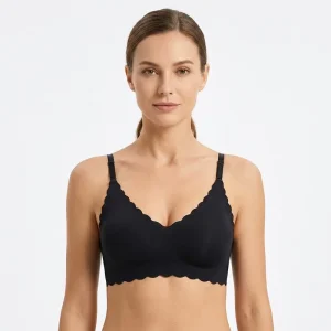 Breathable Comfortable Wave Edge V Neck Brasier Adjustable Shoulder Strap Full Cup Bralette Ice Silk Seamless Bra