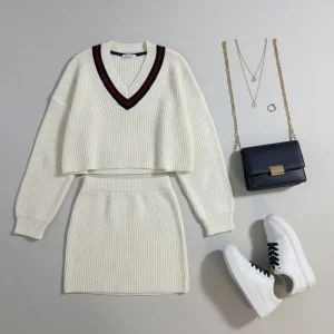 Breathable Cotton Blend Women’s Knitted Sweater 7GG Casual Soft Fall Jumper Skin-friendly Knitwear