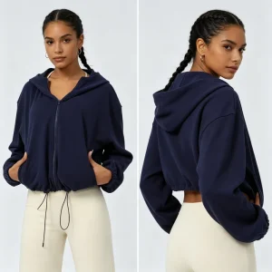 Breathable Custom Women Loose Zipper Jacket Long Sleeve Sweatshirt For Running Hiking Athletic Activities