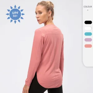 Breathable Lightweight Quick Dry Plain Sports Workout Loose Gym Women T shirt Off the Shoulder Neckline Front