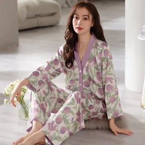 Breathable Lovely Cute Soft 2 PCS Pajamas Set Women Long Sleeve Fashion Hot Women Sleepwear for Home Outdoor Spring Autumn