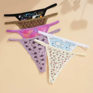 Breathable Printed Tanga T Back Low Rise Panties Sexy G String Ropa Interior Femenina Underwear Woman Panty