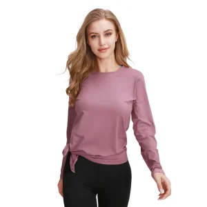 Breathable Quick-Dry Knotted Hem Long Sleeve Athletic Top Women’s Casual & Sports Wear Yoga T-Shirt for Fitness Training