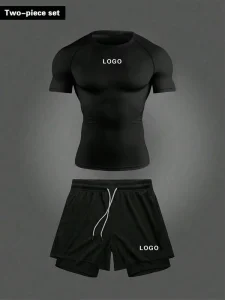 Breathable Quick-drying Compression Suit Set Skinny Slim-fit Short-sleeve T-shirt + Double-layer Shorts Summer Sporty