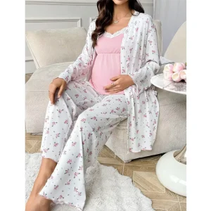 Breathable Romantic Maternity Dress Women’s Pajamas Autumn Three Piece Suit Home Wear