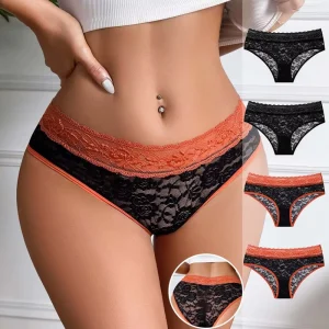 Breathable Sexy See Through Mesh Embroidery Flower Mid Waist Thin Women Panties Female Transparent Bikini Panties