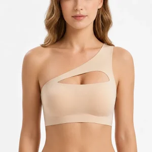 Breathable Smooth Skin Friendly Fit Full Cup Bralette Asymmetric Single Shoulder Strap BH Ice Silk Seamless Sports Bra