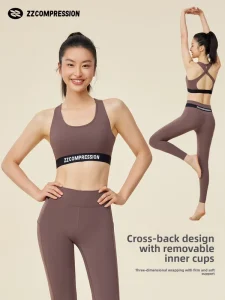 Breathable Soft Sculpting High Support Sports Bra and Tank Top Workout Set with Crisscross Straps for Running