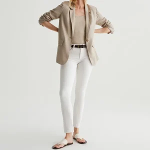 Breathable Soft Stretch Denim Women’s Mid-Rise Cigarette Jeans Tassel Powder White Cropped Ankle Embroidery Pencil Pants