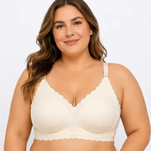 Breathable Wave Edge V Neck Sujetador Full Cup Adjustable Shoulder Strap Brassiere Ice Silk Seamless Plus Size Bra