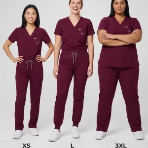 Burgundy Nurse Medical Scrubs Cotton Fabric Unisex XS To 5XL Plus Size Hospital Workwear