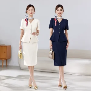 Business Short sleeved Professional Suit Women’s Summer Slimming Anti Wrinkle Velour Fashion Commuting Interview Outfit Flight