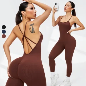CC ACTIVE Women’s One Piece Yoga Jumpsuit Bodysuit Fitness Workout Romper Nylon Spandex Quick Dry Legging Set