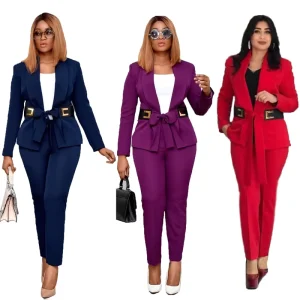 CFA4100 Trendy Casual Blazers Ladies Women Suits and Tuxedo Two Piece Pants Set Women Suits Office Formal Ladies Suits With Belt