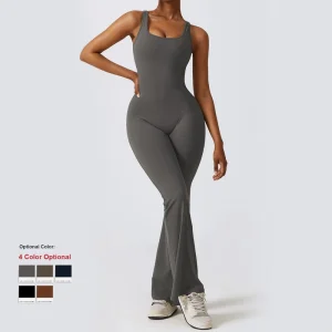 CLT8260 Women’s Yoga Bodysuit With Loose Leg One Piece Tummy Control Jumpsuit With Back Hole Rompers Sports Workout Playsuits