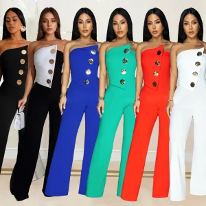 CX7105 Women Ladies Party Club Long Pants Strapless Romper Jumpsuit Streetwear Combinaison
