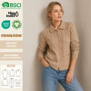Cable Knit Cotton Collared Cardigan Comfortable High End Cardigan Women’s Sweater Knitwear Cardigan With Button