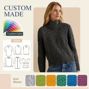 Cable-Knit Wool-Cashmere Polo Sweater Women Long Sleeve Sweater Knitwear Top for Leisure Wear
